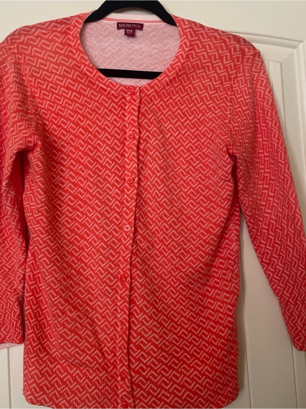 Merona Coral Geometric Button-Front Cardigan
